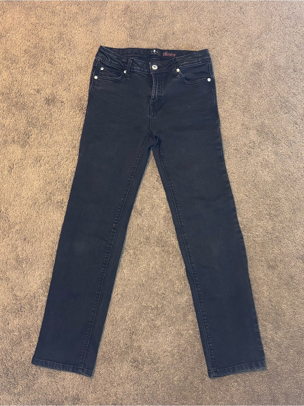 7 For All Mankind Girls Size 12 Slimmy Black Stretch Straight Jeans
